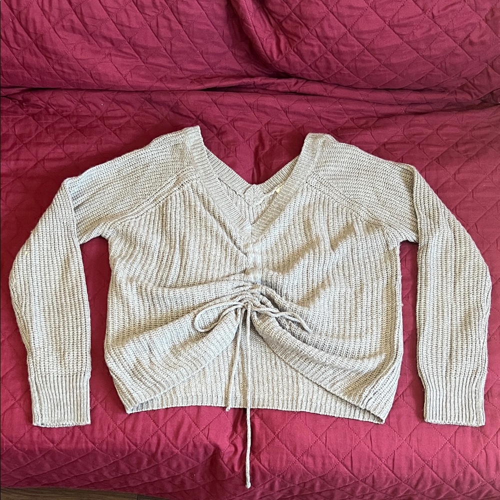 V-Neck Drawstring Ribbed Women's Sweater - Geay